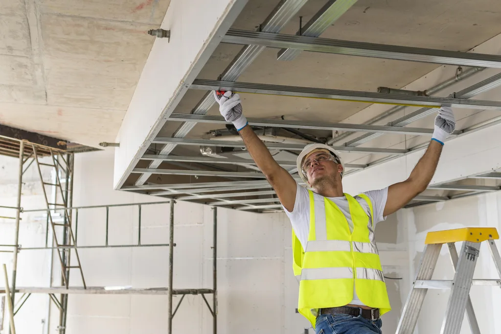 Metal stud wall and ceiling framing before drywall